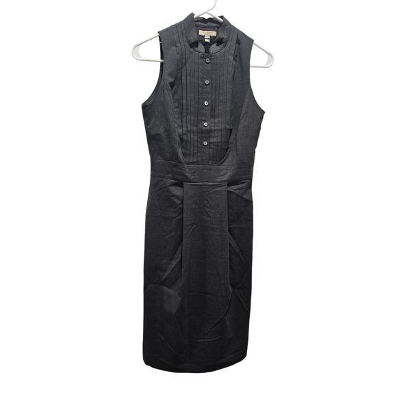 Burberry London Wool Sleeveless Sheath Dress Sz 4 Black Pleated Button Front - Picture 1 of 10